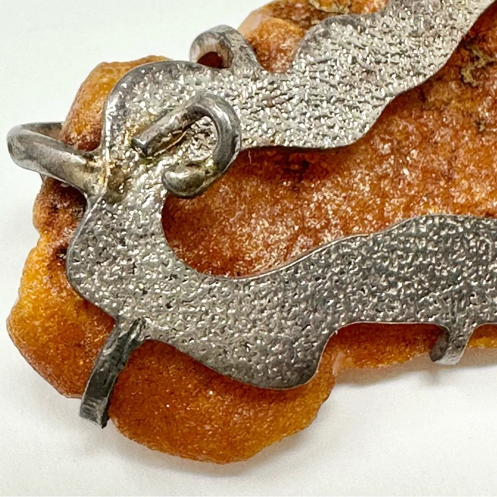 Baltic Amber Sterling Silver Handmade Brutalist Brooch Pin